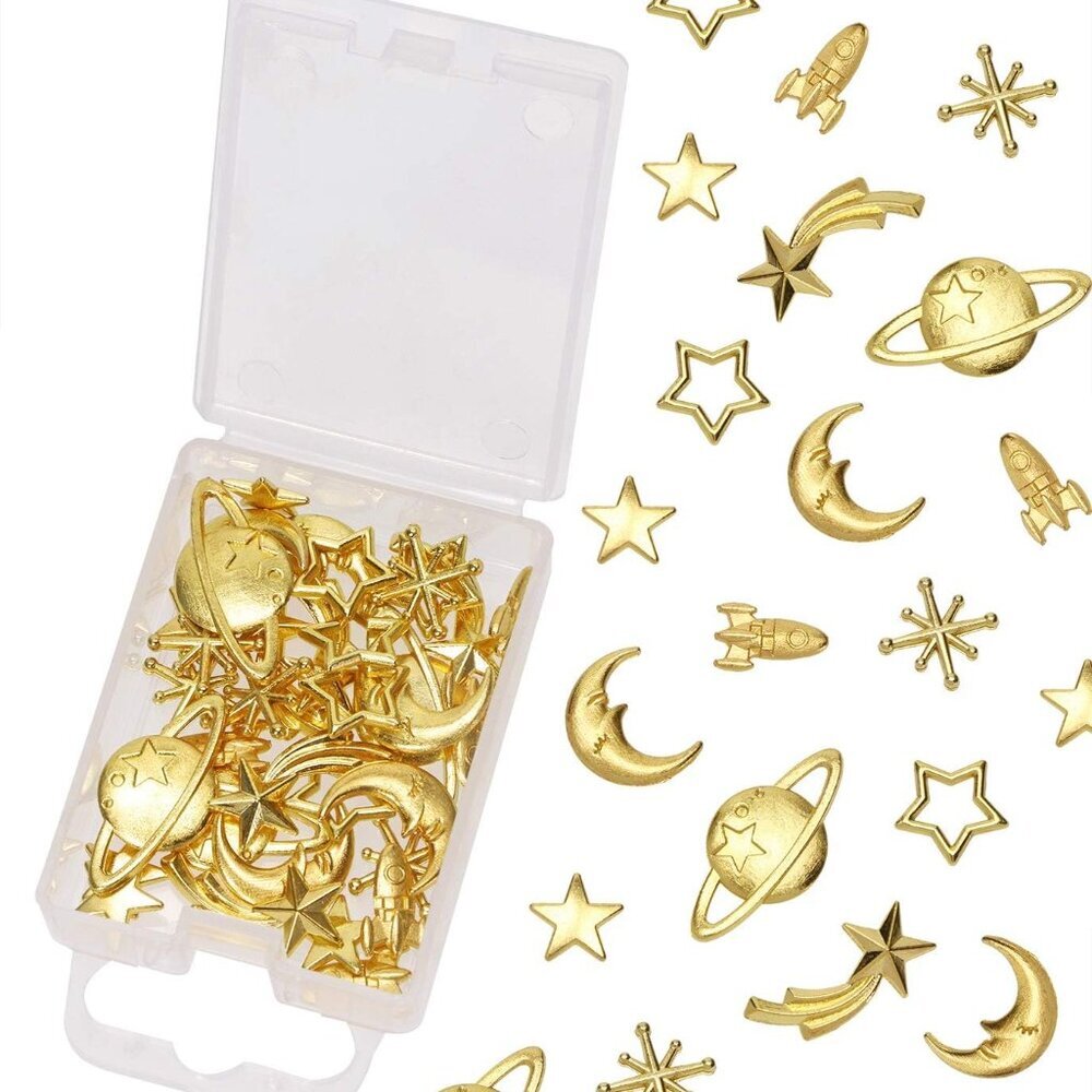 Cosmos Themed Resin Fillers Charms Beads 42Pcs Gold Alloy Star Moon Planet Filli
